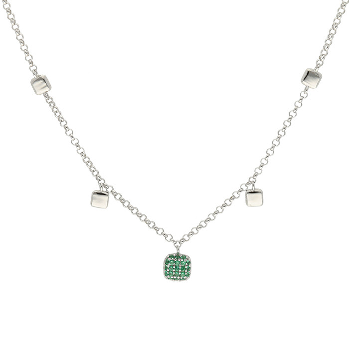 GARGANTILLA EN PLATA CON CIRCONITAS VERDES FORMA CUADRADA